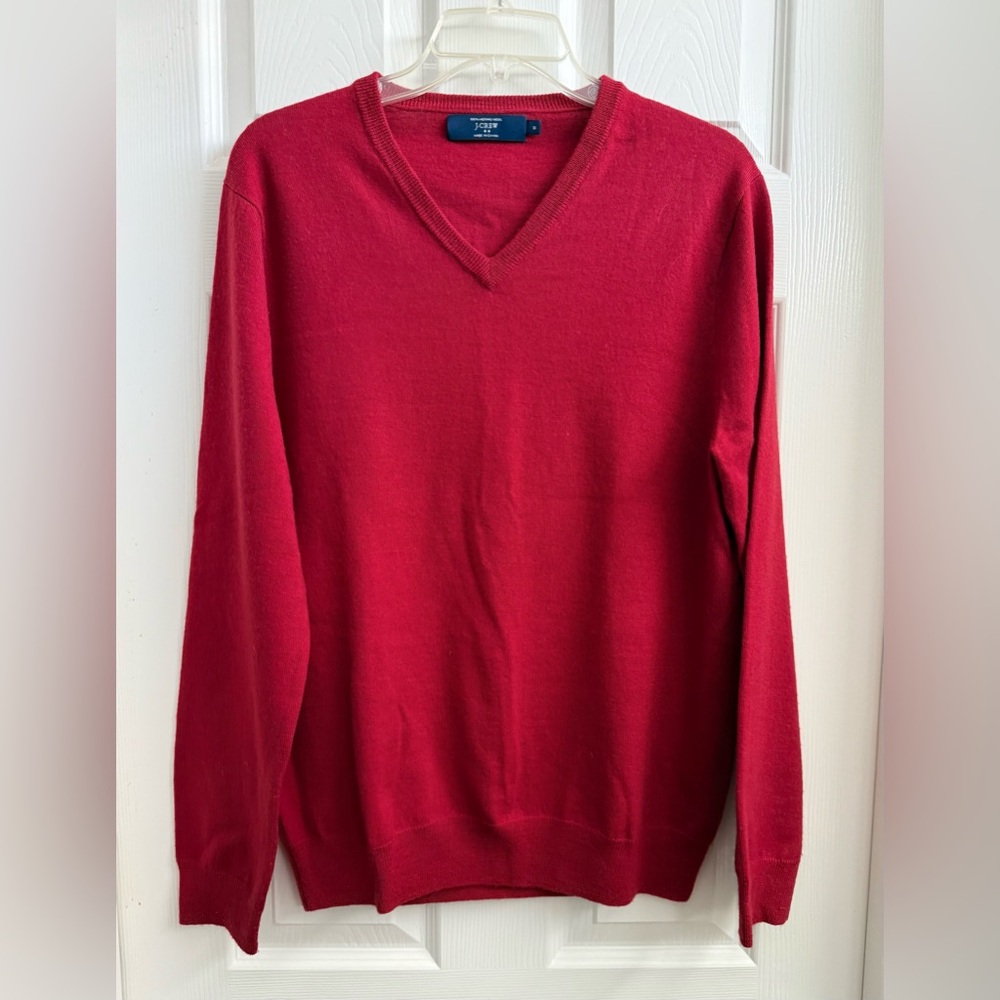 J. Crew Merino Wool Red Pullover Sweater V Neck Size M